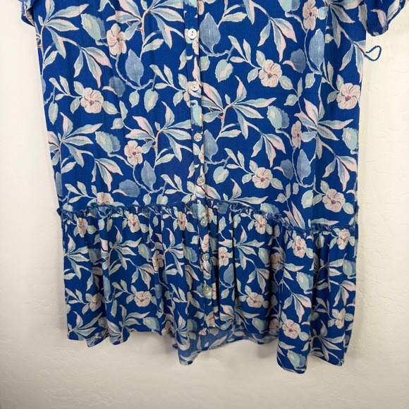Faherty Womens Orinda Floral Button Shirt Dress Blue Crepe Resort Beachy Large - Picture 4 of 13